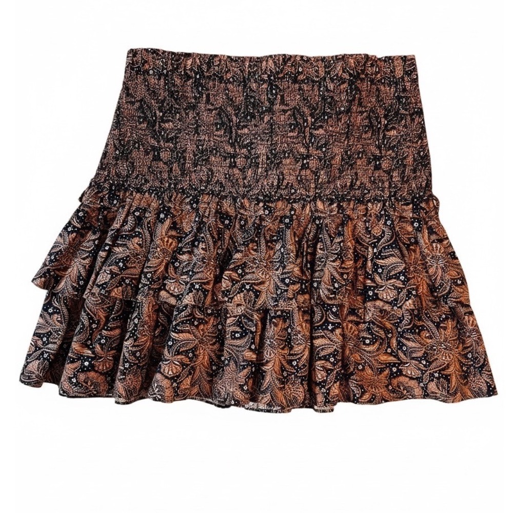 Madewell Smocked Floral Mini Skirt Women's Size 12 Brown Blue Boho NWT